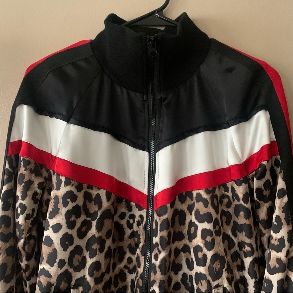 Pam & Gela Leopard Print Color Block Satin Bomber… - image 4